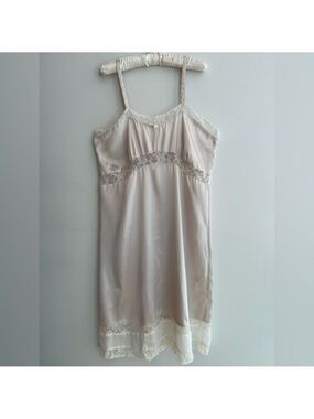 LINDY HOP Full Slip Satin Chemise Adjustable Straps Lace Trim Lingerie Retro